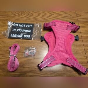 Vibrant Pink Service Dog Harness Set with Leash and Tags